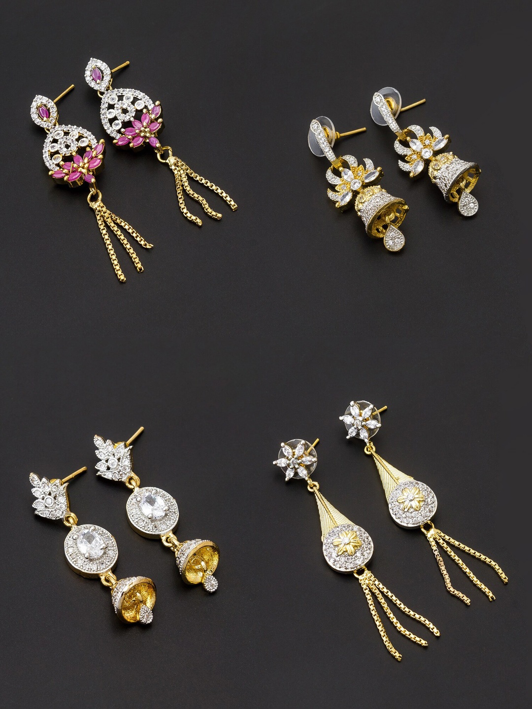 aadita White & Gold-Toned Set of 4 Contemporary Drop Earrings