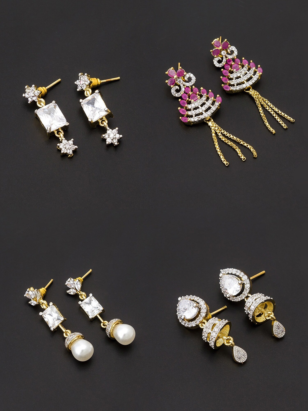 

aadita White & Gold-Toned Set of 4 Contemporary Drop Earrings