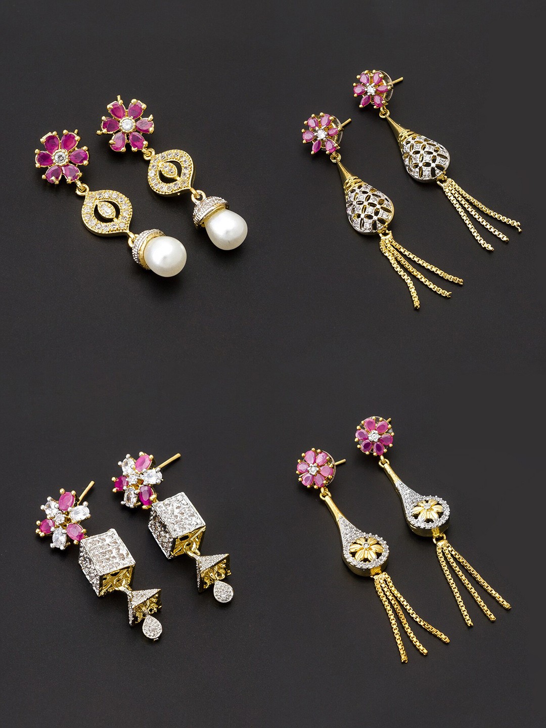 

aadita Pink & Gold-Toned Set of 4 Contemporary Drop Earrings