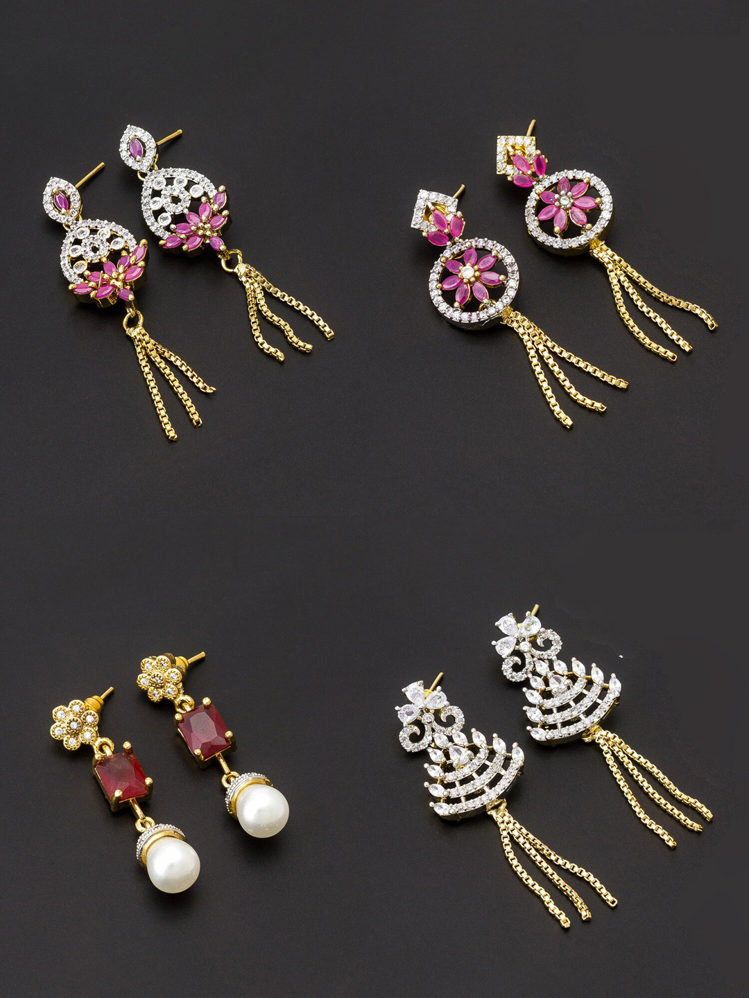 

aadita Pink & Gold-Plated Set of 4 Contemporary Drop Earrings