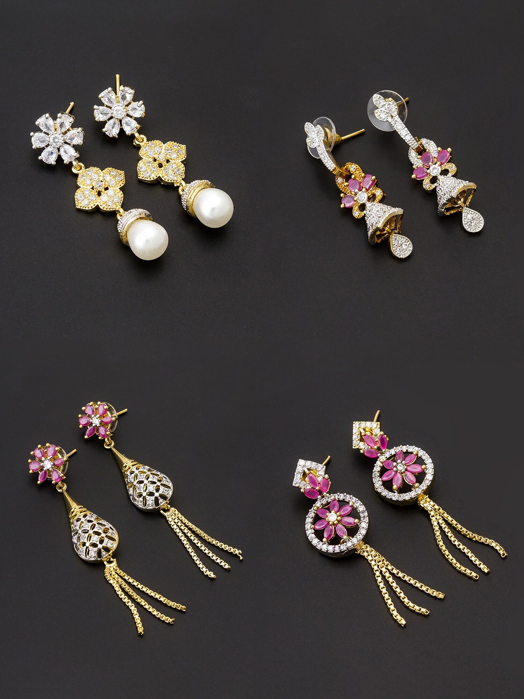 

aadita White & Gold-Plated Set of 4 Contemporary Drop Earrings
