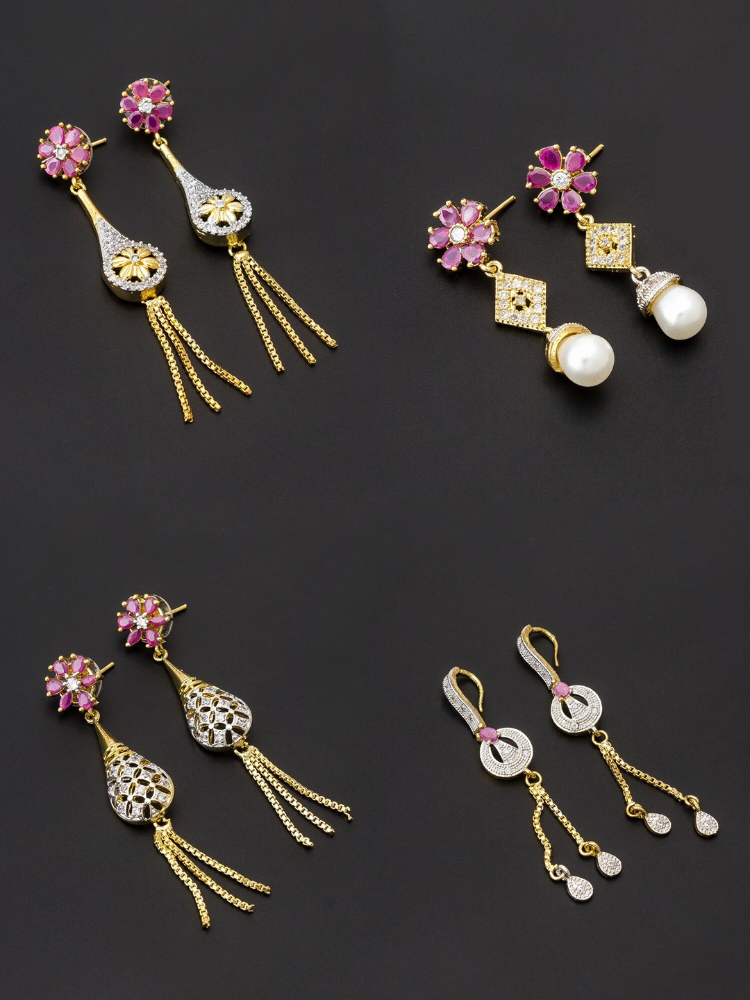 

aadita Pink & Gold-Toned Set of 4 Contemporary Drop Earrings