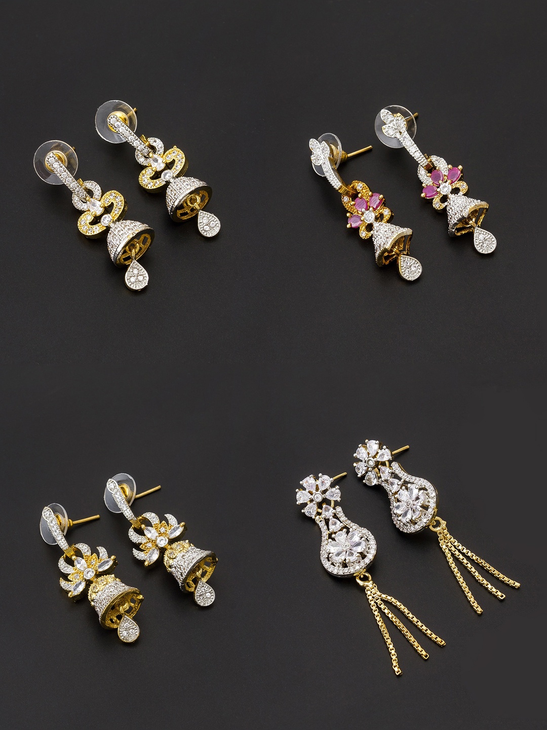 

aadita White & Gold-Toned Set of 4 Contemporary Drop Earrings