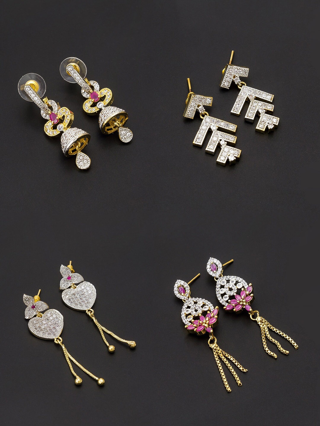 

aadita White & Gold-Toned Pack of 4 Contemporary Drop Earrings