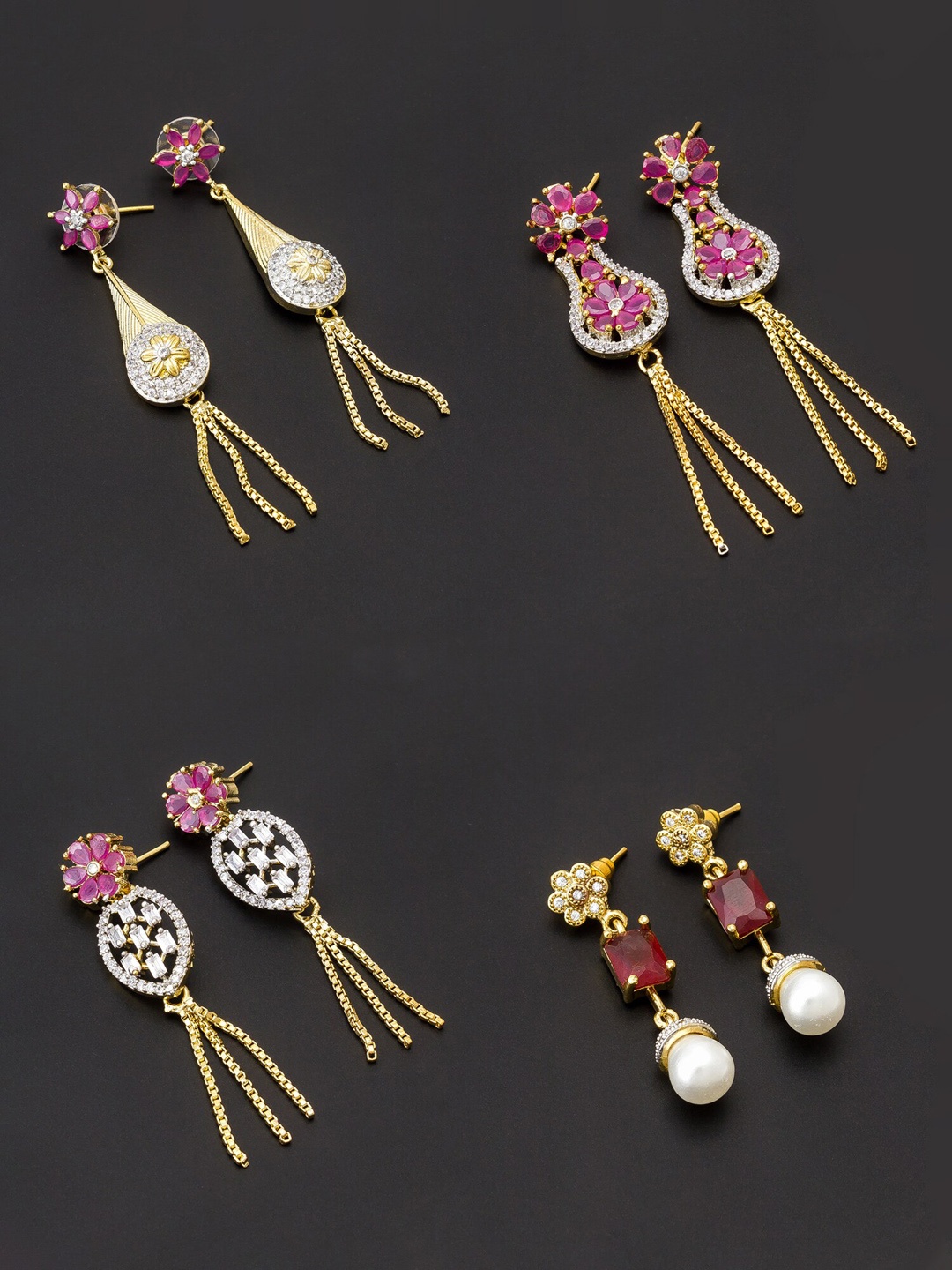 

aadita Pink & Gold-Plated Set of 4 Contemporary Drop Earrings