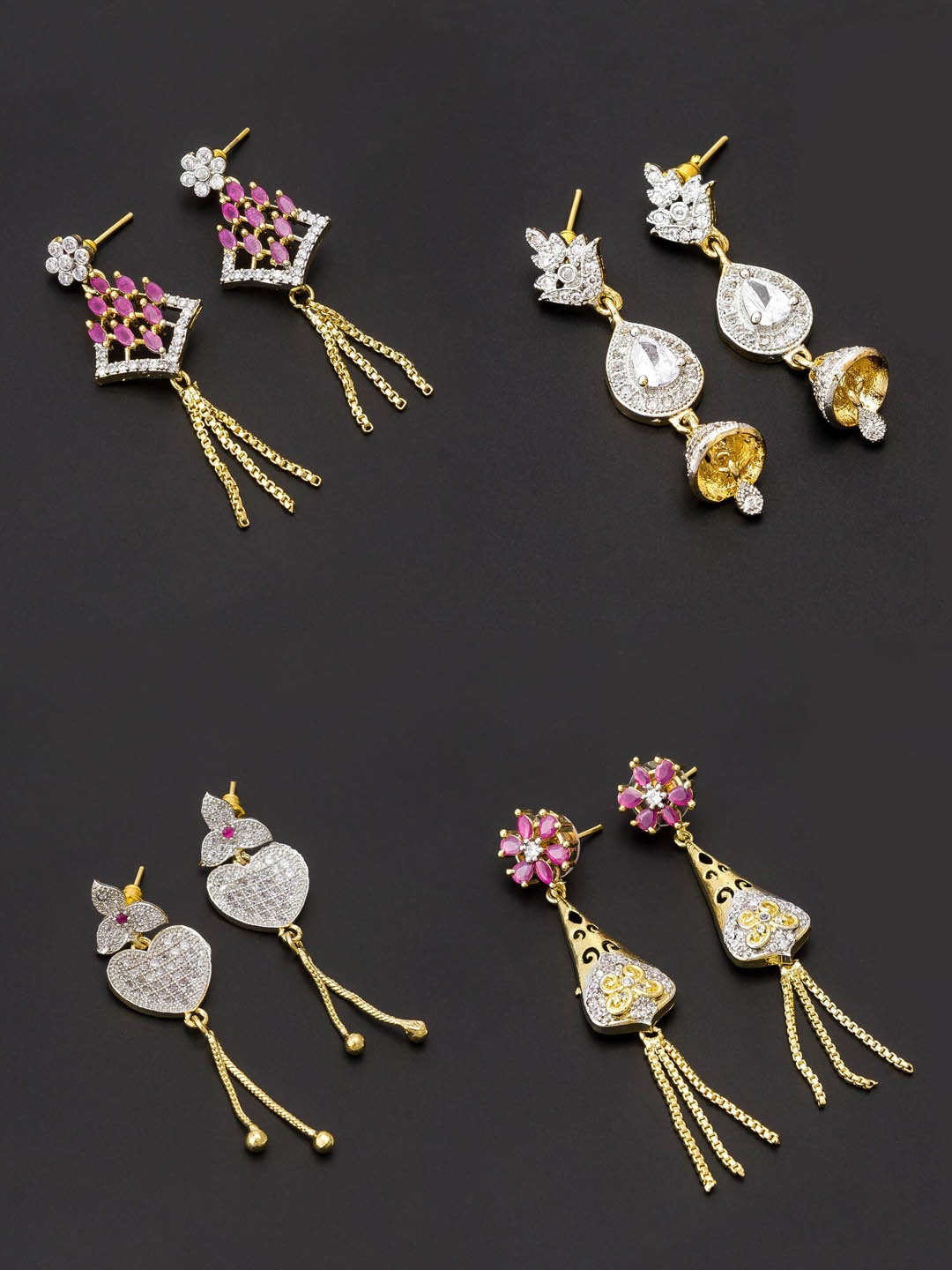 aadita White & Gold-Plated Set of 4 Contemporary Drop Earrings