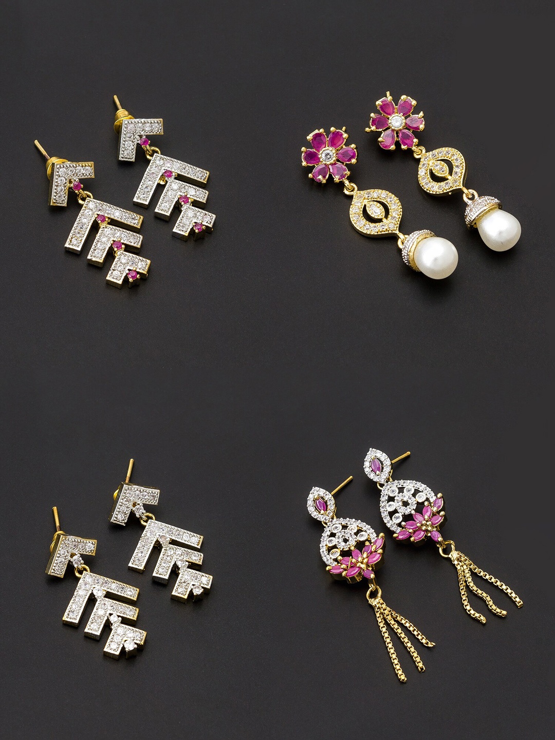 

aadita White & Gold-Toned Set of 4 Contemporary Drop Earrings