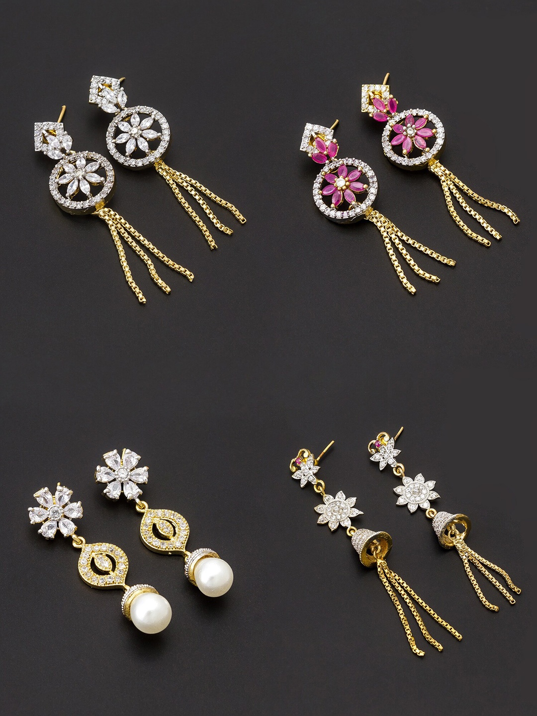 

aadita White & Gold-Toned Set of 4 Contemporary Drop Earrings