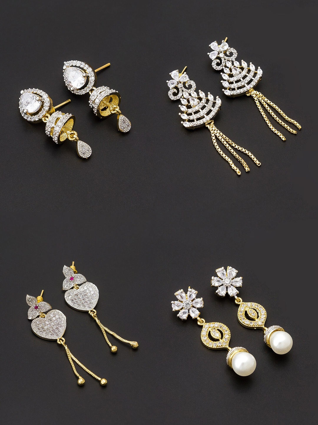 

aadita White & Gold-Toned Set of 4 Contemporary Drop Earrings