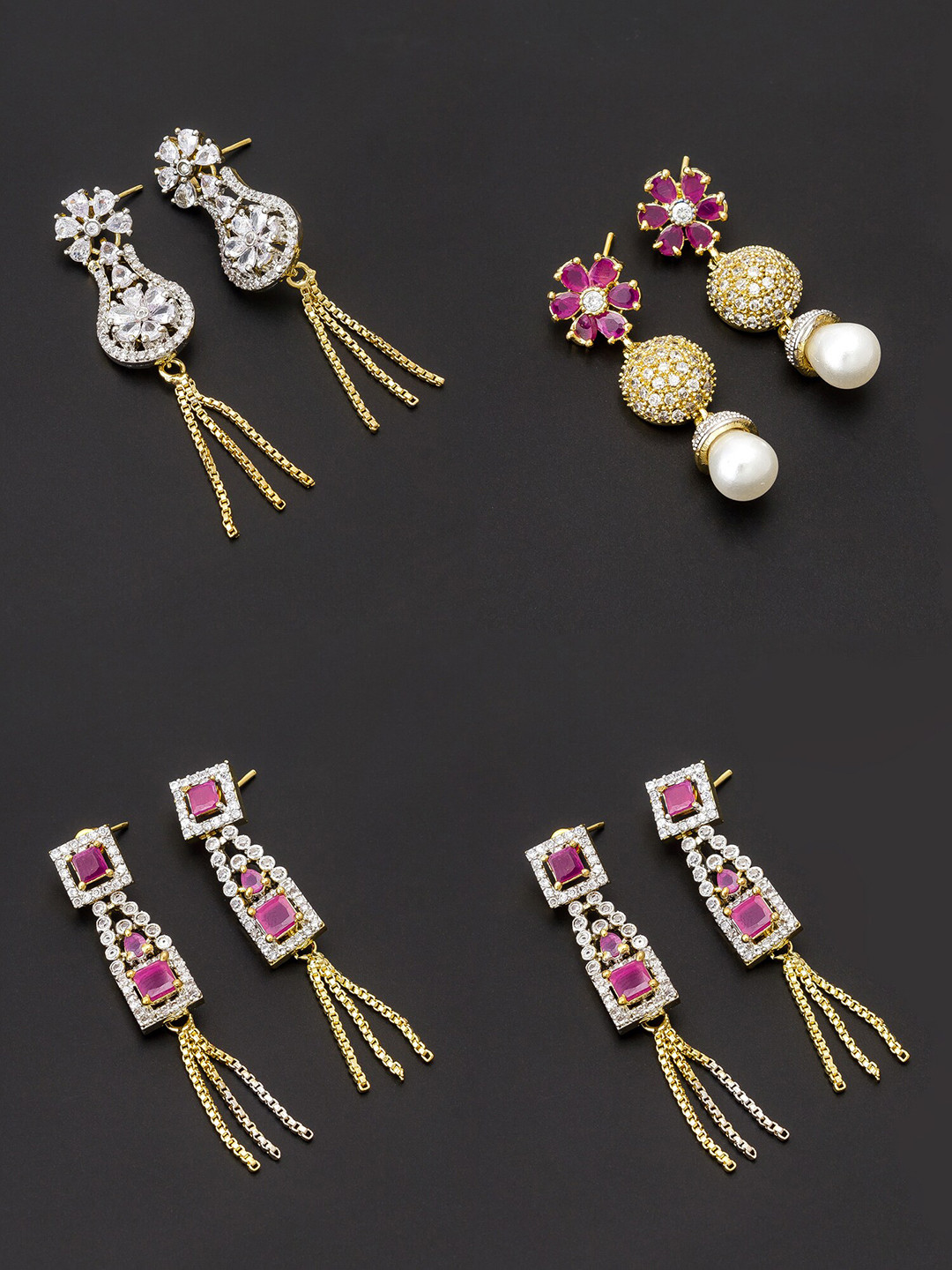 

aadita Pink & Gold-Plated Set of 4 Contemporary Drop Earrings