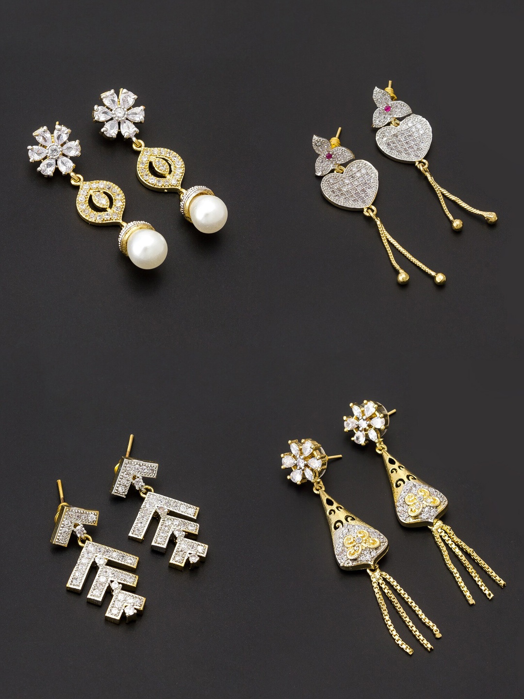 

aadita White & Gold-Toned Set of 4 Contemporary Drop Earrings