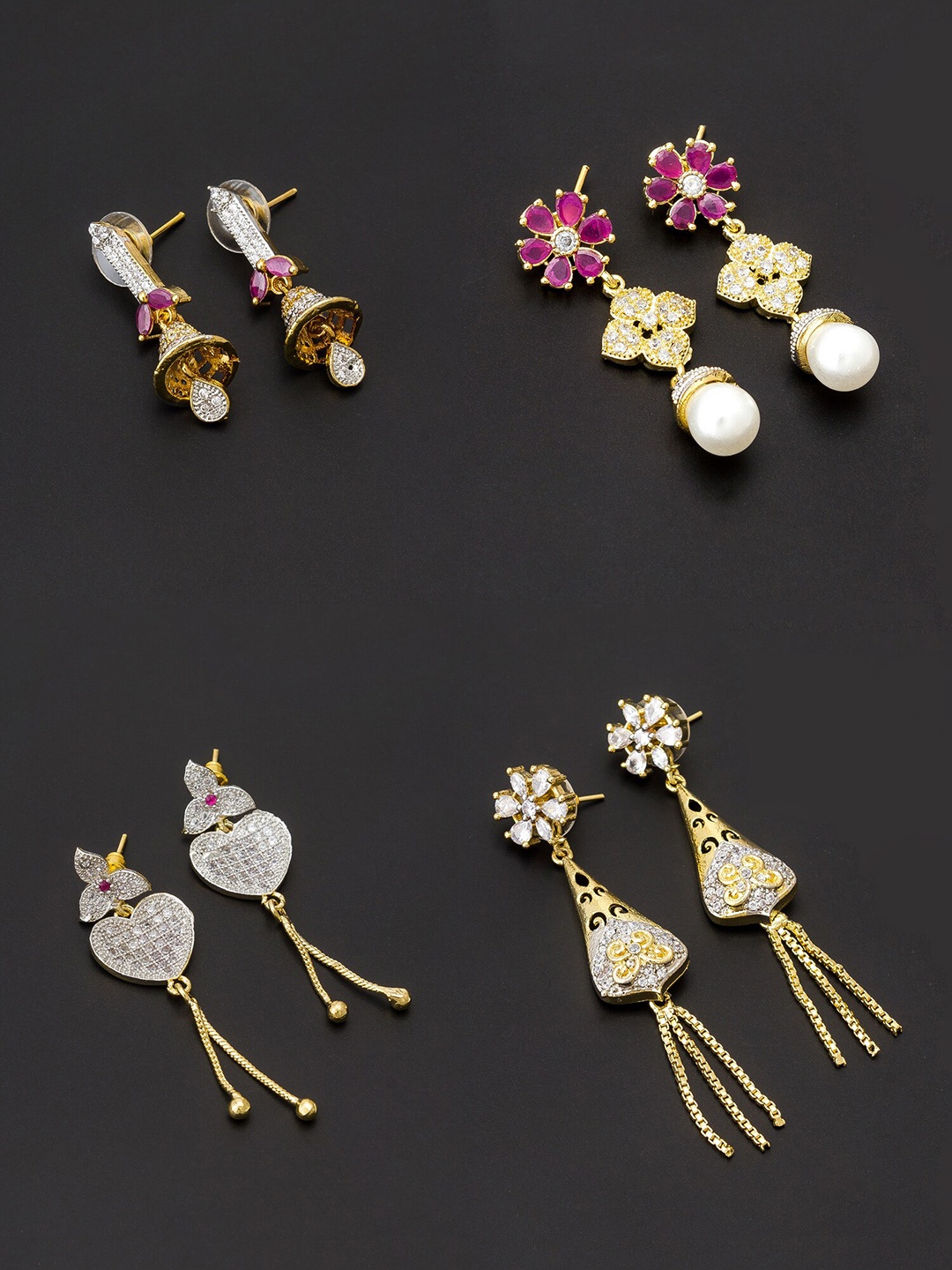 

aadita White & Gold-Plated Set of 4 Contemporary Drop Earrings