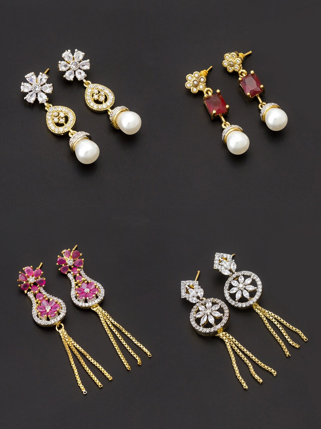 

aadita White & Gold-Toned Set of 4 Contemporary Drop Earrings