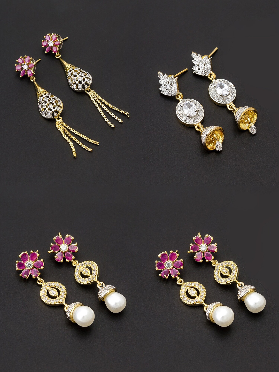 

aadita Pink & Gold-Toned Set of 4 Contemporary Drop Earrings