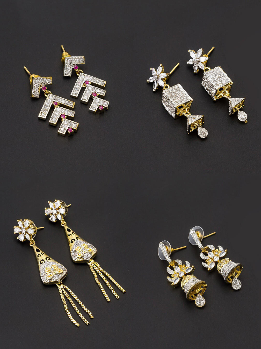 

aadita Gold Plated & White Pack of 4 Contemporary Drop Earrings