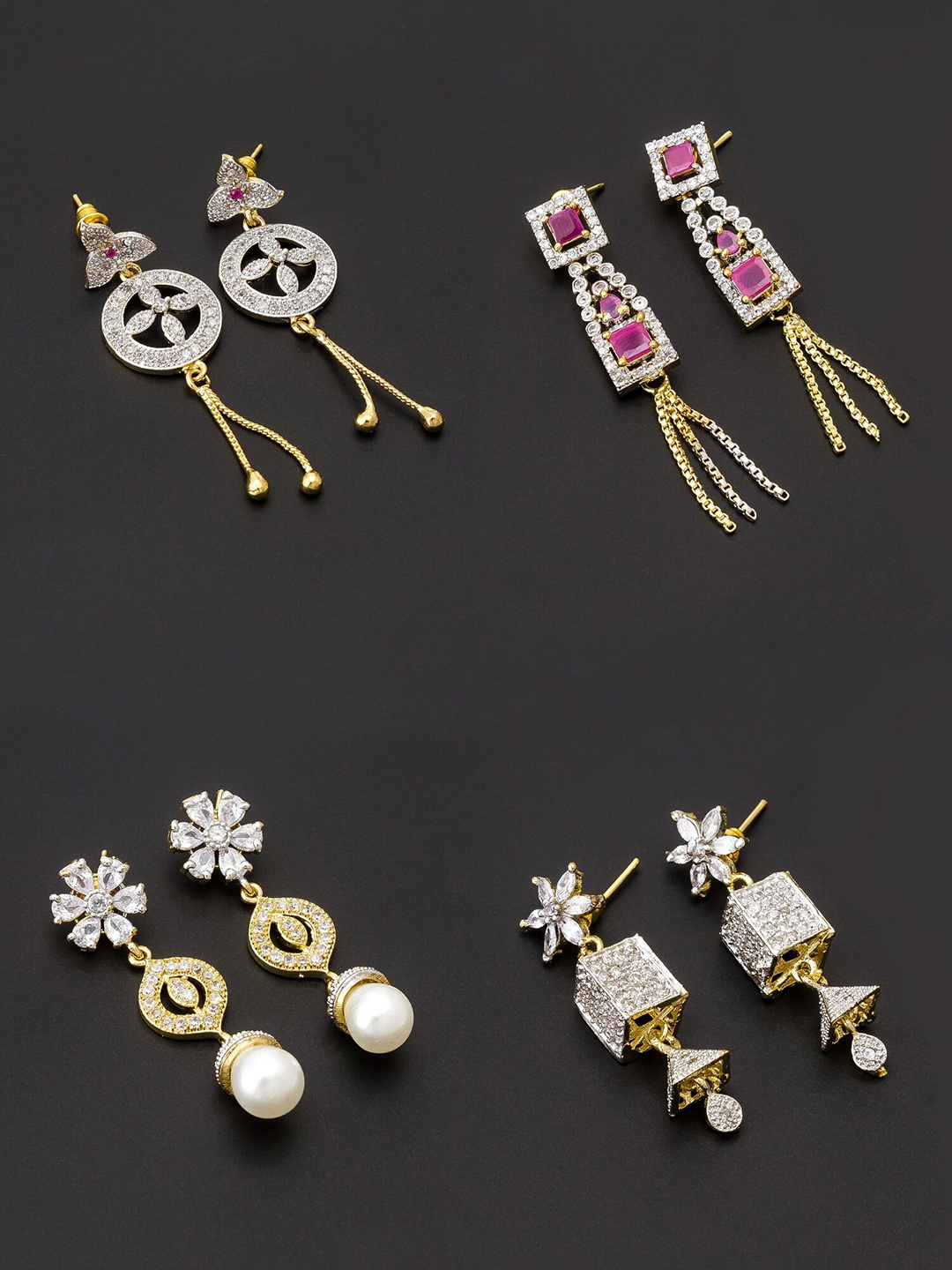 

aadita White & Gold-Plated Set of 4 Contemporary Drop Earrings