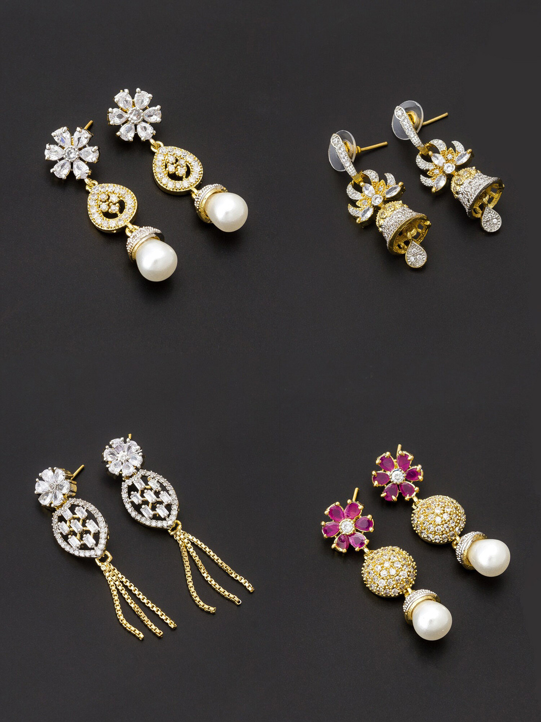 

aadita White & Gold-Toned Set of 4 Contemporary Drop Earrings