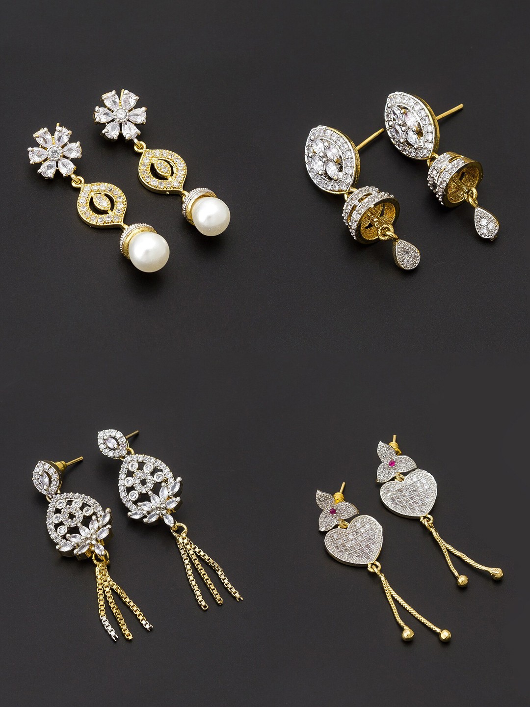 

aadita White & Gold-Toned Set of 4 Contemporary Drop Earrings