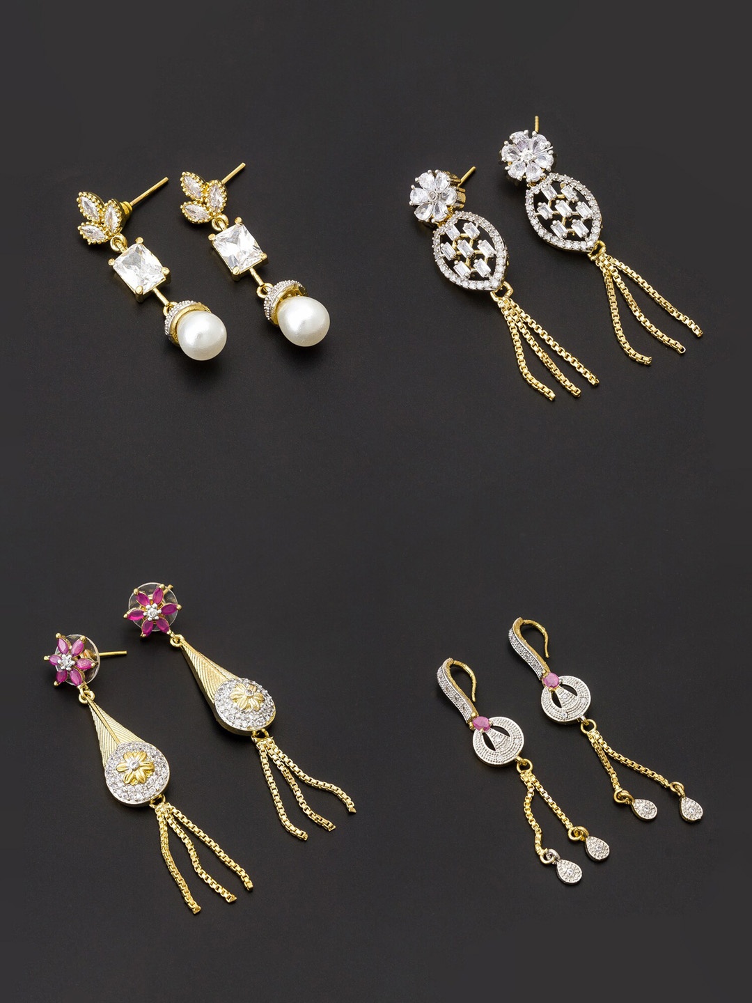 

aadita Set of 4 Gold-Toned Contemporary Drop Earrings