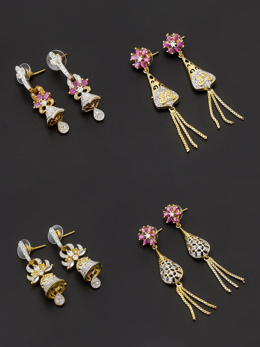 

aadita Set of 4 Gold-Toned Contemporary Drop Earrings