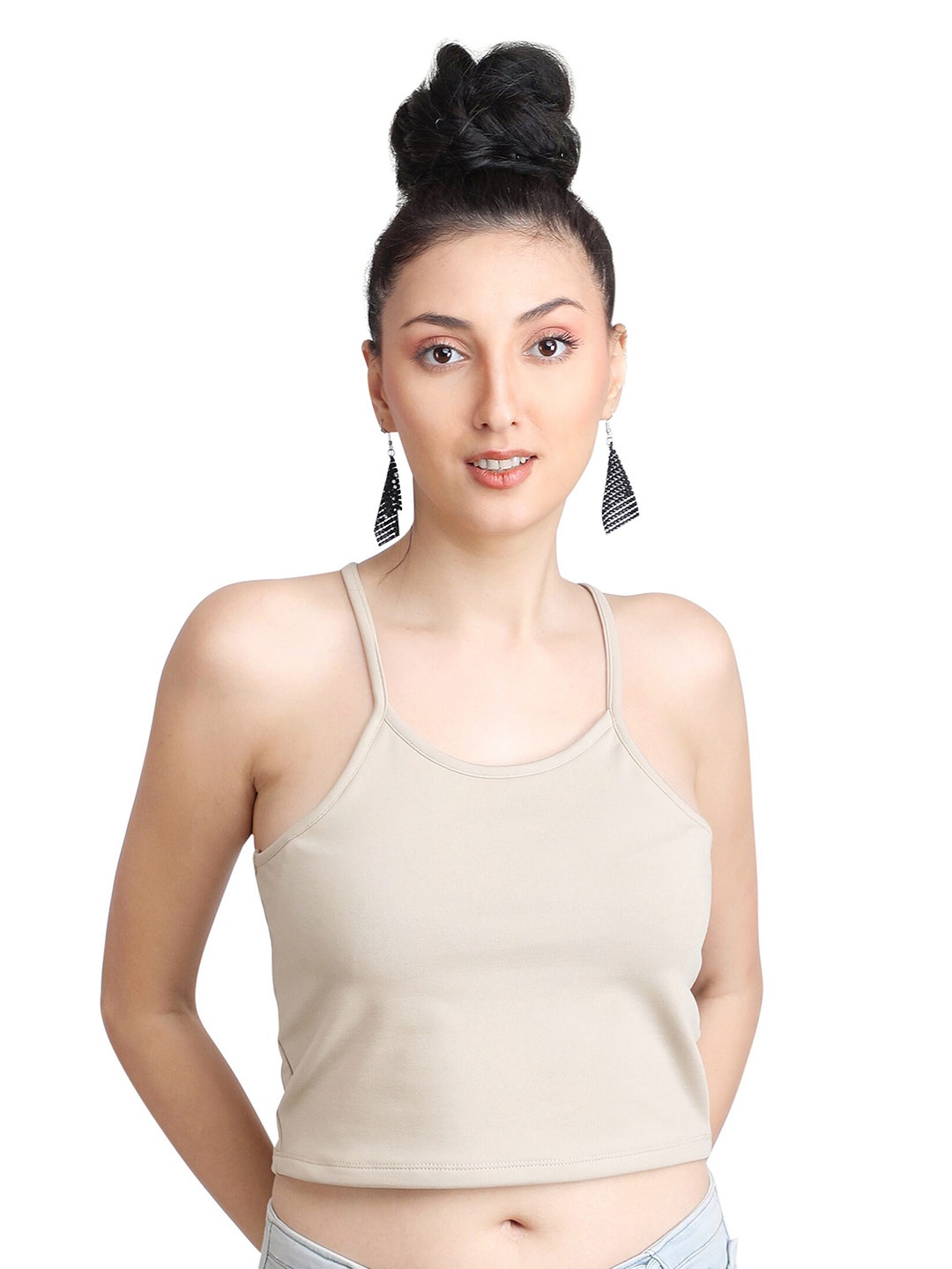 

Designer Bugs Women Beige Solid Crop Top