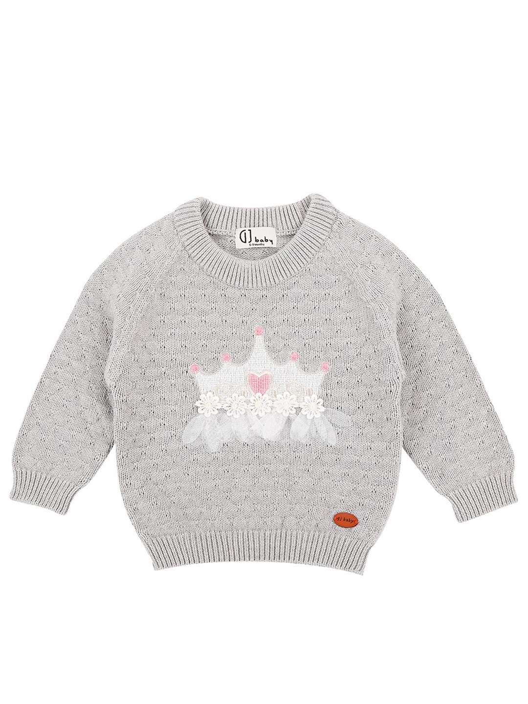 

Gini and Jony Girls Grey & White Wool Pullover with Embroidered Detail