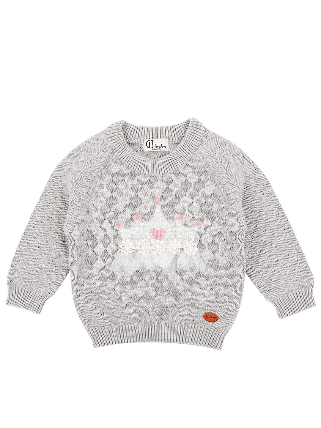 

Gini and Jony Girls Grey & White Wool Pullover with Embroidered Detail