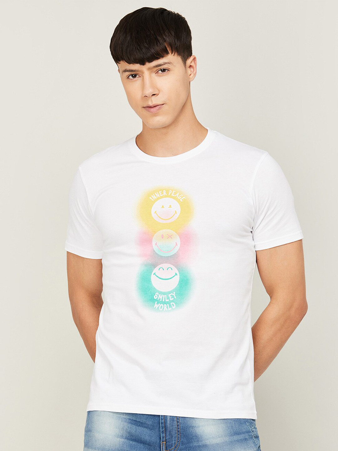 

SmileyWorld Men Blue Printed T-shirt