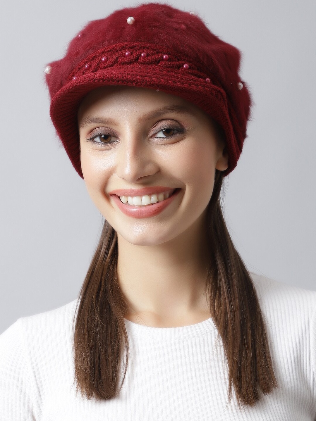 

LOOM LEGACY Women Maroon Embellished Acrylic Visor Cap