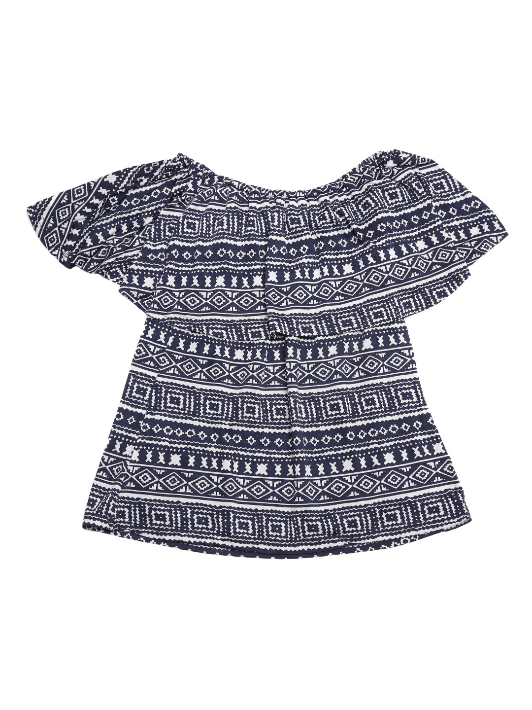 

AND Women Navy Blue Printed Bardot Top