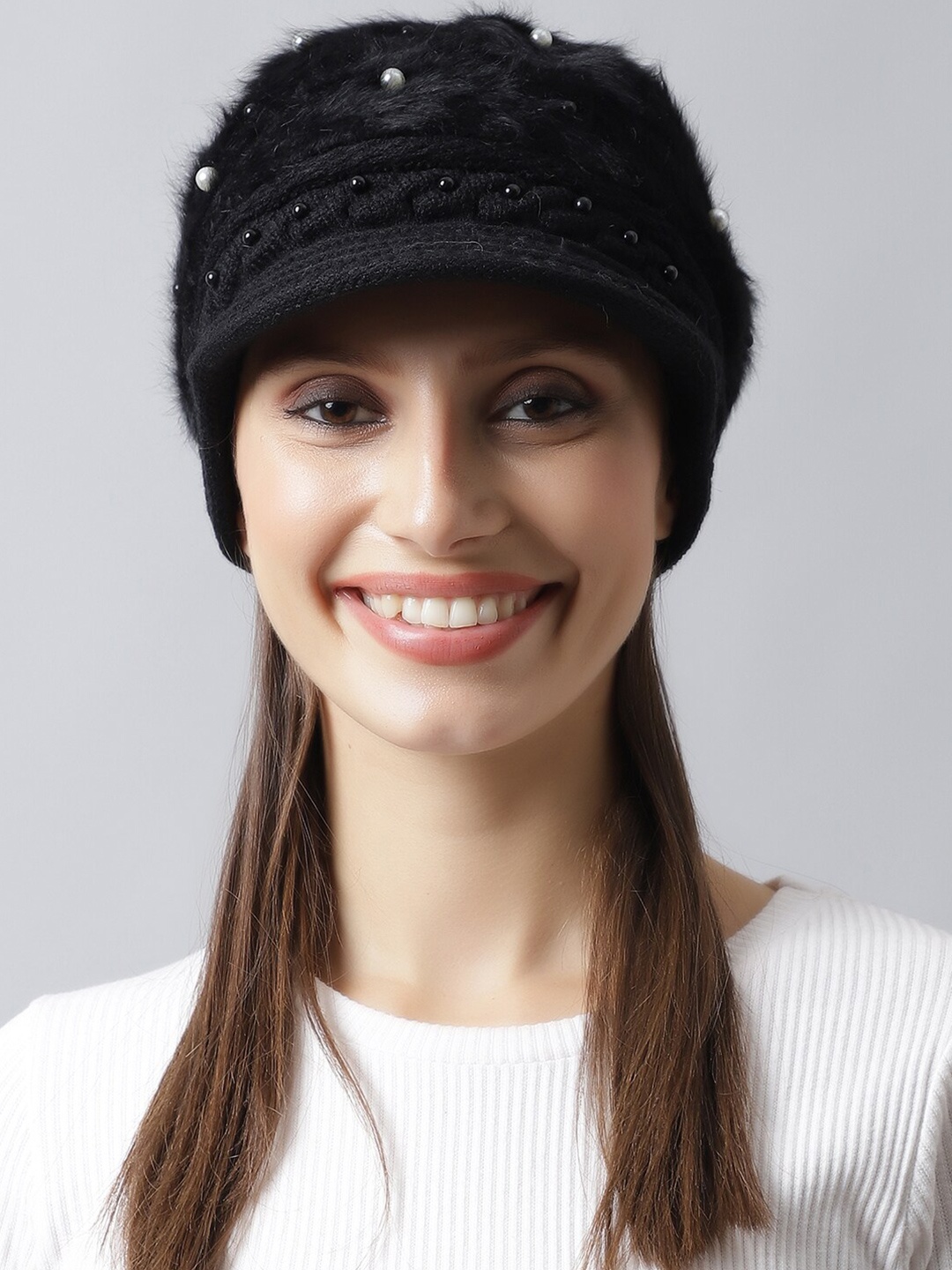 

LOOM LEGACY Women Black & White Embellished Acrylic Visor Cap