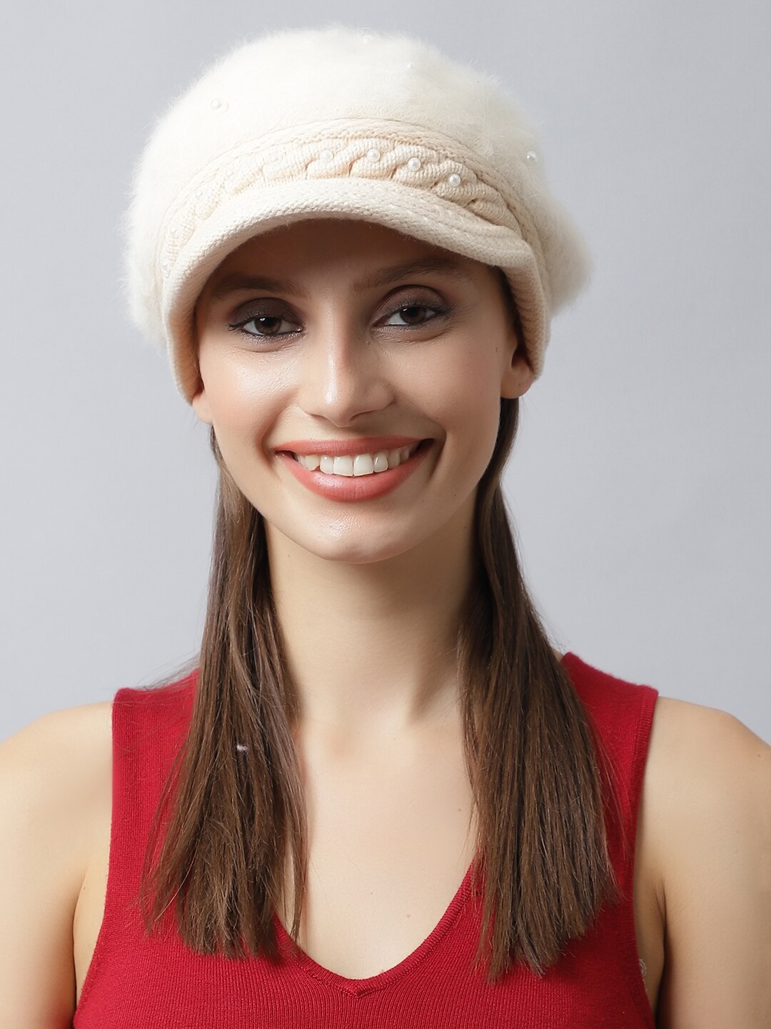 

LOOM LEGACY Women Cream-Coloured Embellished Acrylic Visor Cap