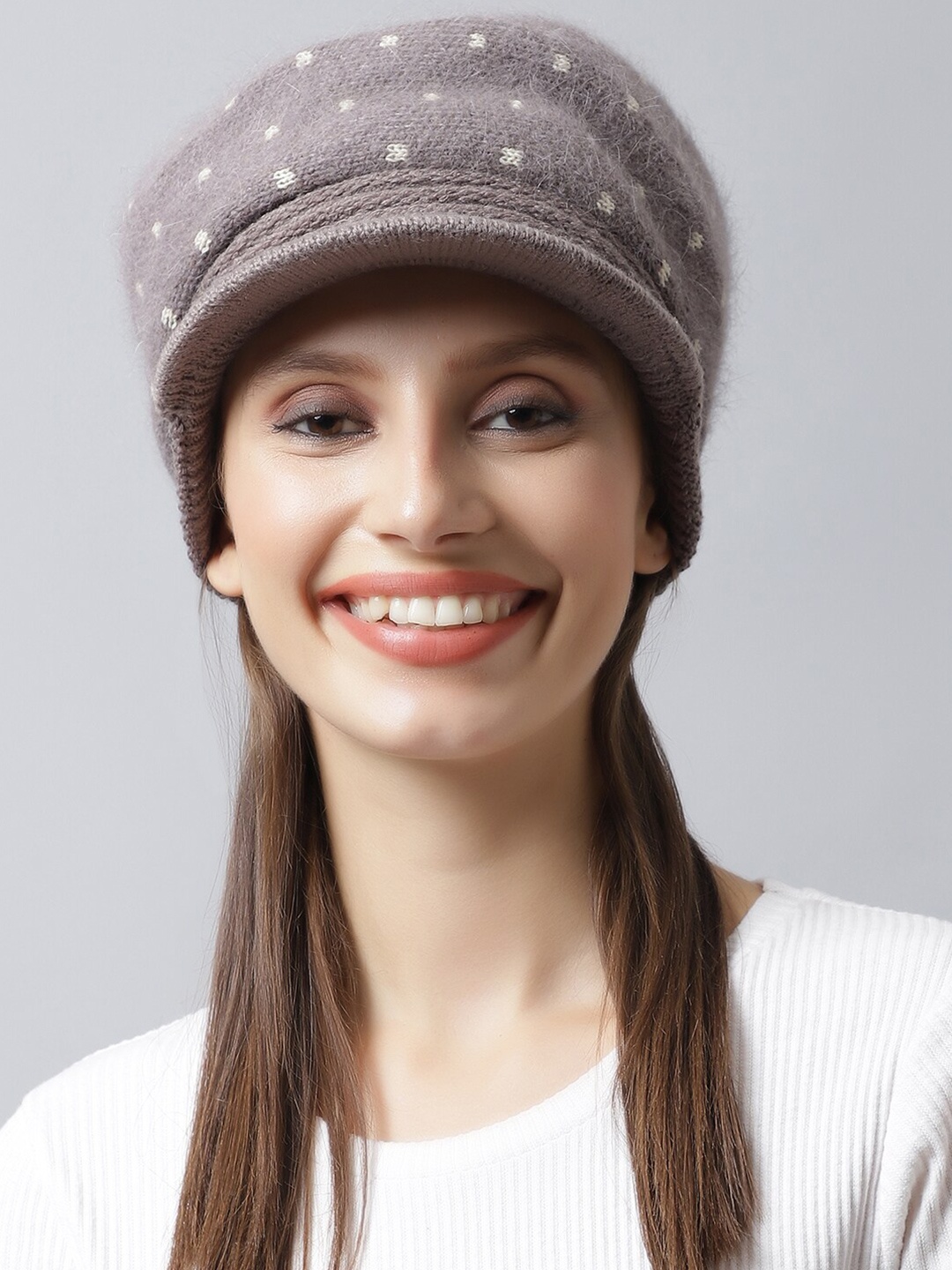 

LOOM LEGACY Women Grey Melange & White Printed Acrylic Visor Cap