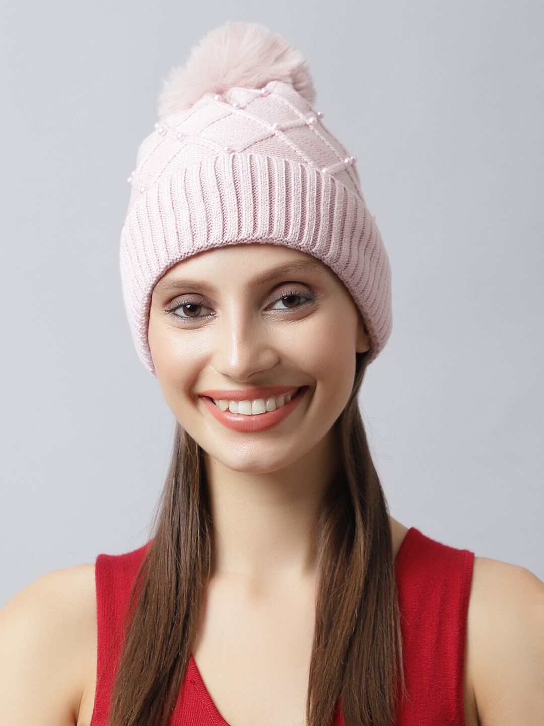 

LOOM LEGACY Women Mauve Embellished Acrylic Beanie