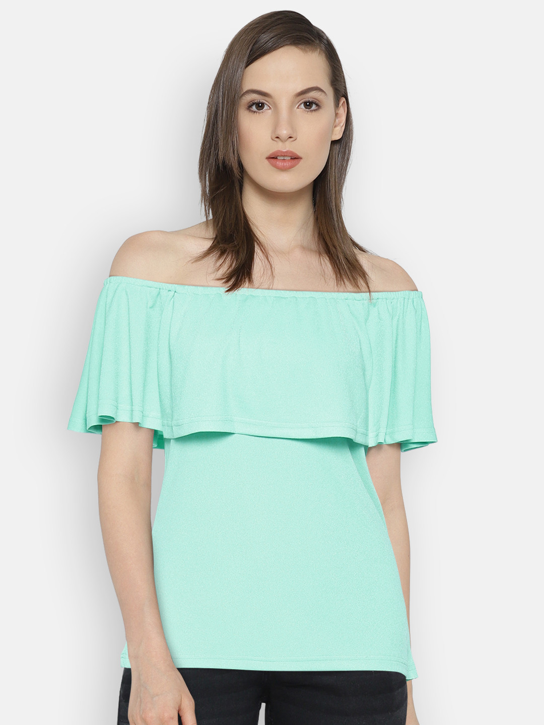 

AND Women Blue Solid Bardot Top