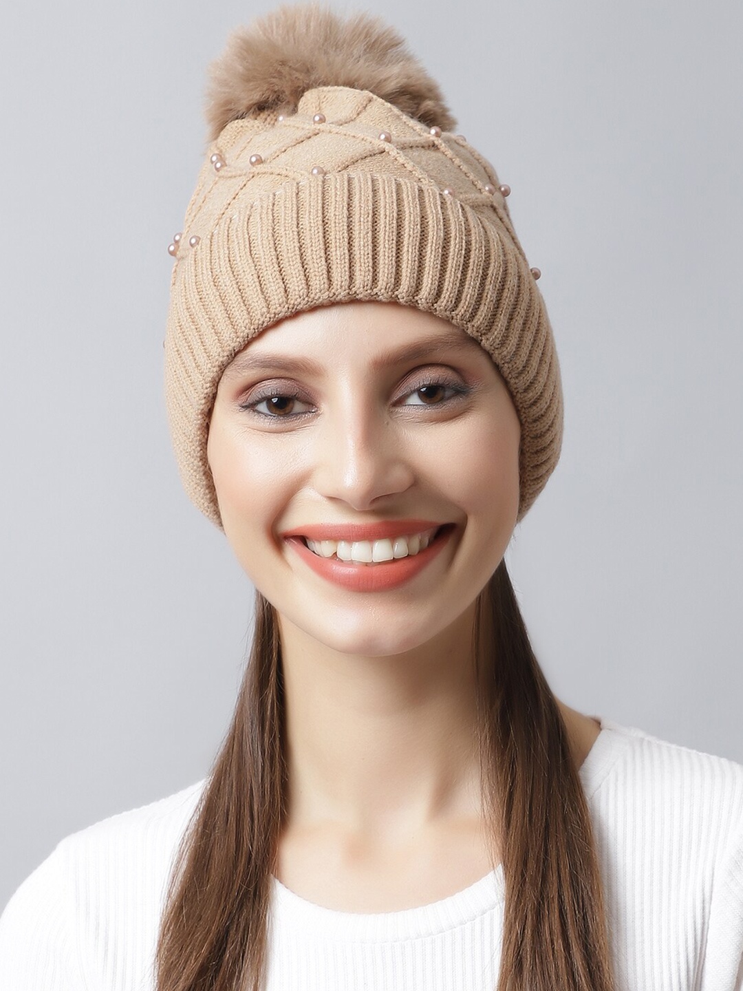 

LOOM LEGACY Women Gold-Toned Embellished Acrylic Beanie