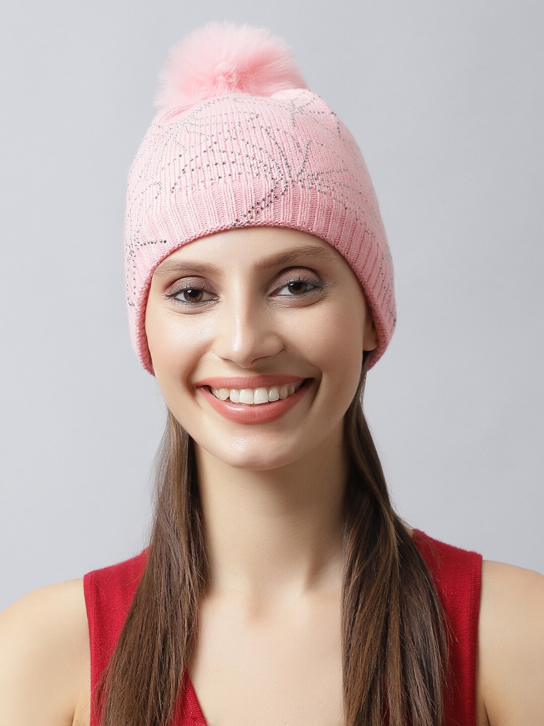 

LOOM LEGACY Women Pink Embellished Acrylic Beanie