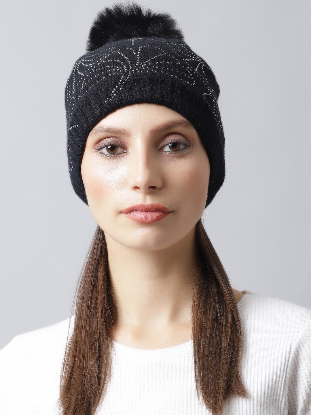 

LOOM LEGACY Women Black Embellished Acrylic Beanie