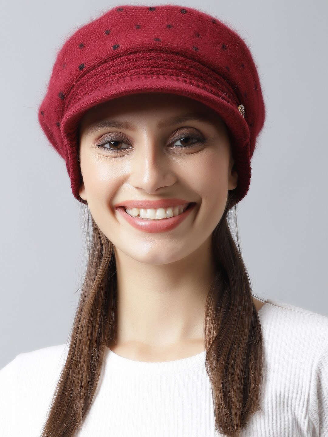 

LOOM LEGACY Women Red & Black Printed Acrylic Visor Cap