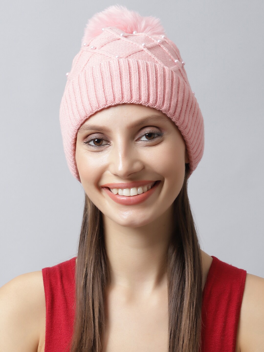 

LOOM LEGACY Women Orange Embellished Acrylic Beanie