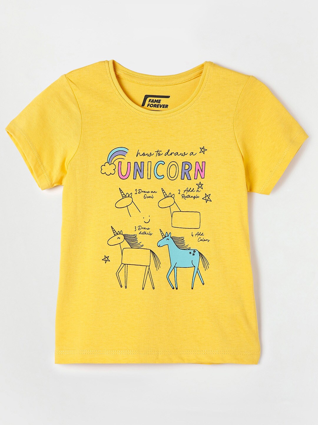

Fame Forever by Lifestyle Girls Yellow Printed Cotton T-shirt
