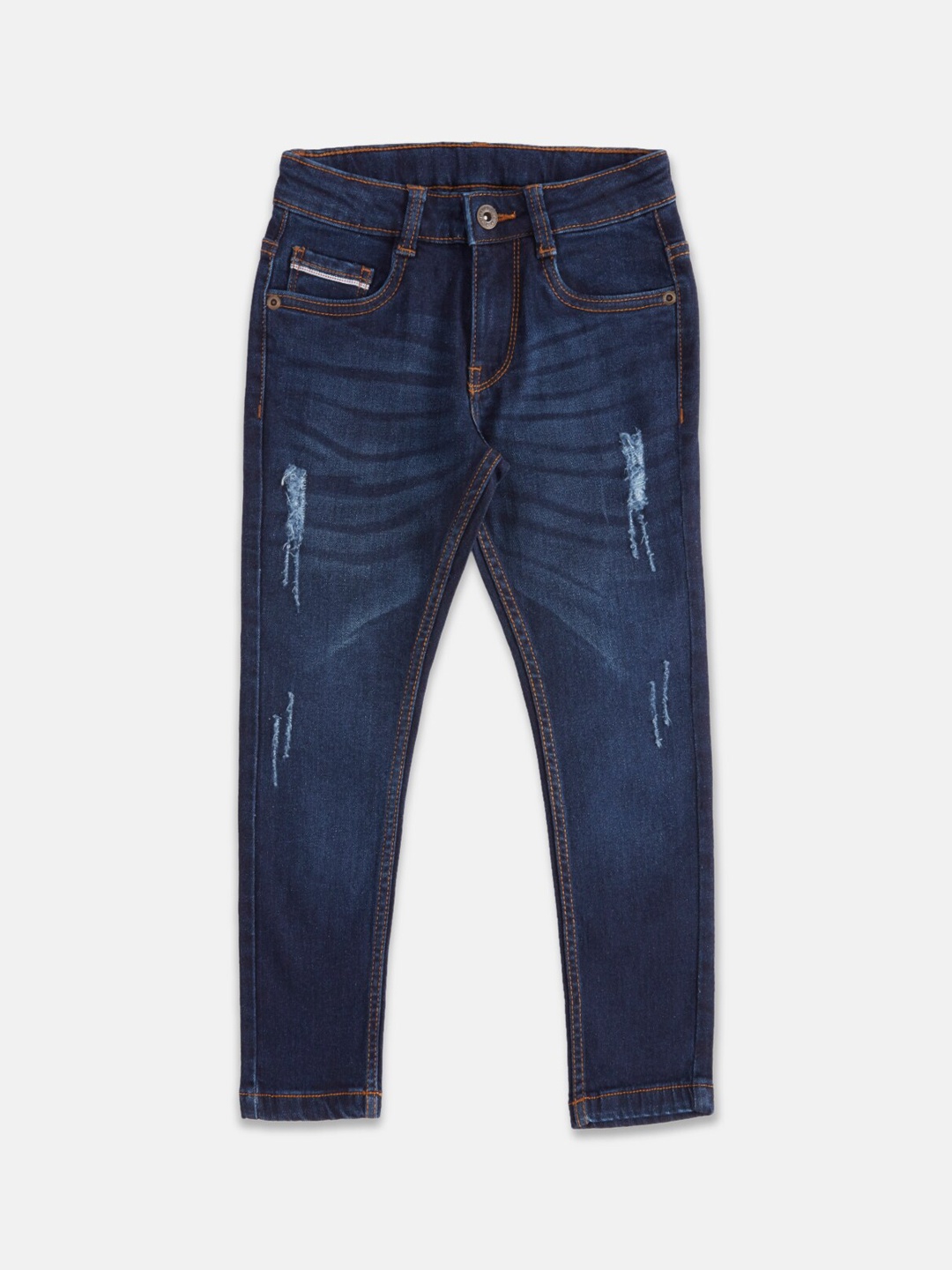 

Pantaloons Junior Boys Navy Blue Mildly Distressed Light Fade Cotton Jeans