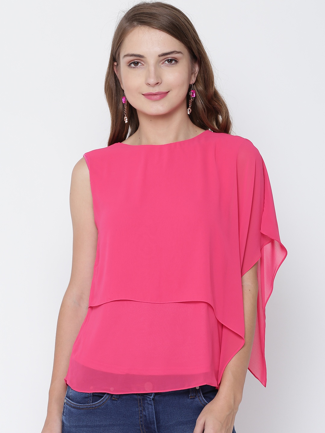 

AND Women Pink Solid Layered A-Line Top