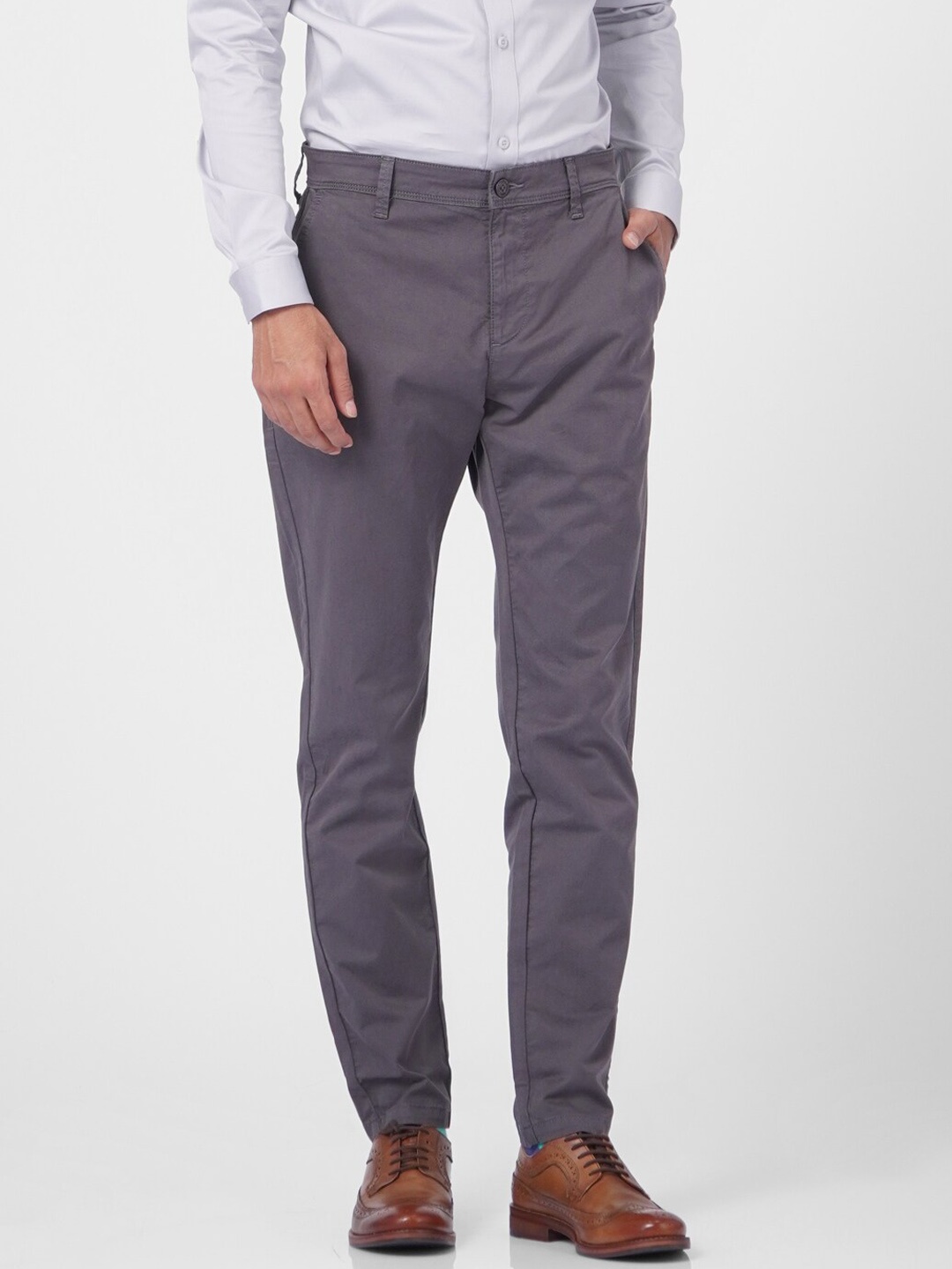 

Jack & Jones Men Grey Cotton Trousers