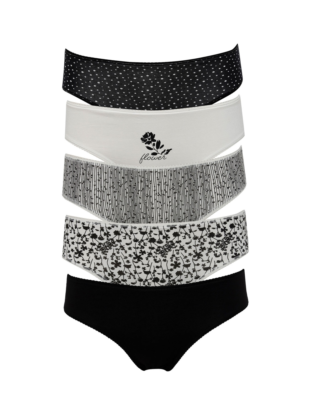 

DeFacto Women Pack of 5 Printed Basic Briefs, Black