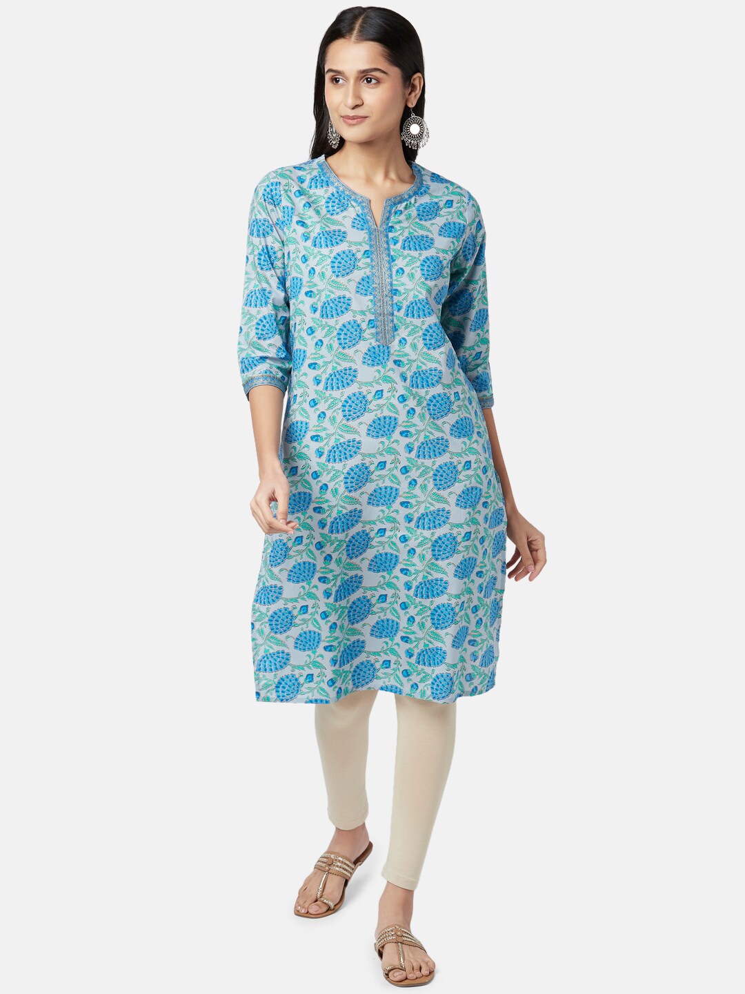 

RANGMANCH BY PANTALOONS Women Blue & Green Floral Printed Kurta