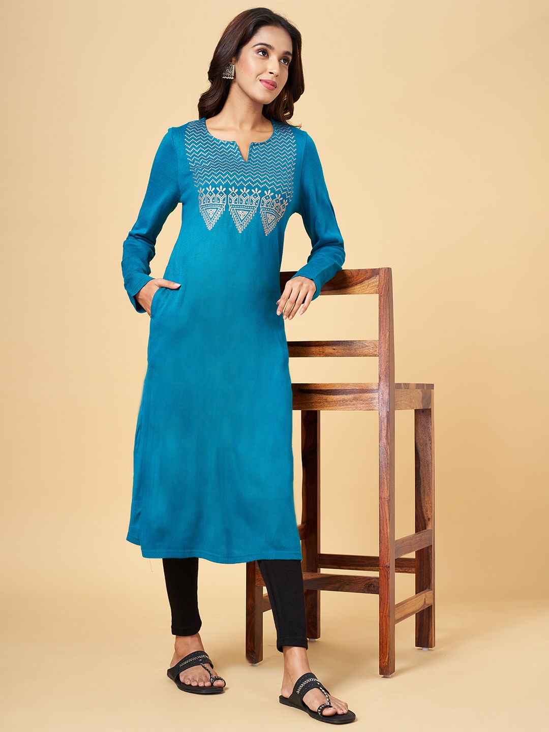 

RANGMANCH BY PANTALOONS Geometric Printed Kurta, Teal