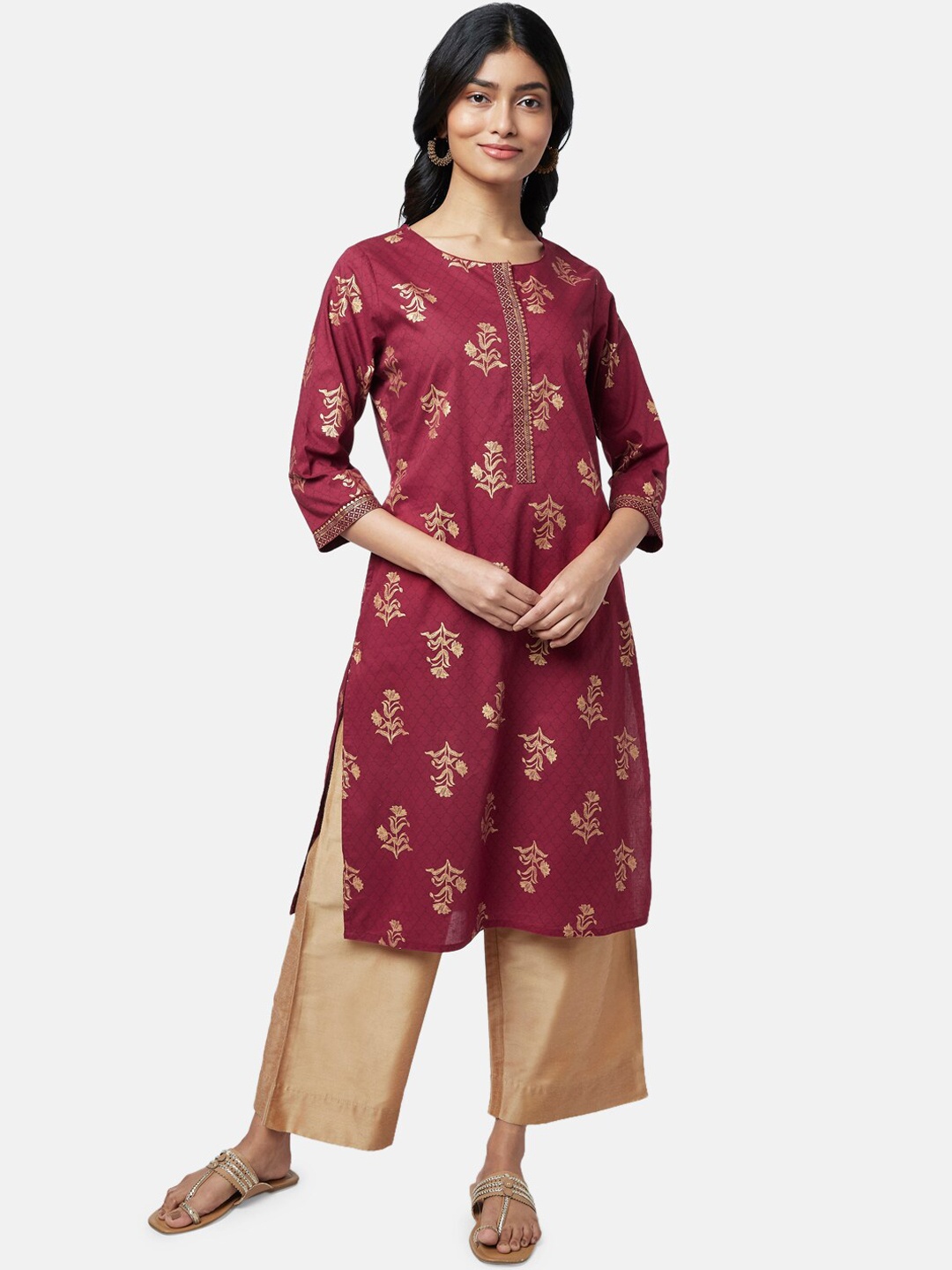 

RANGMANCH BY PANTALOONS Floral Cotton Kurta, Maroon