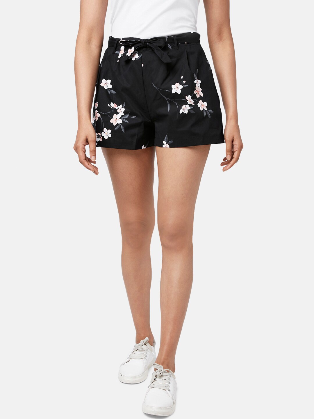 

People Women Black & Grey Cotton Printed Lounge Shorts