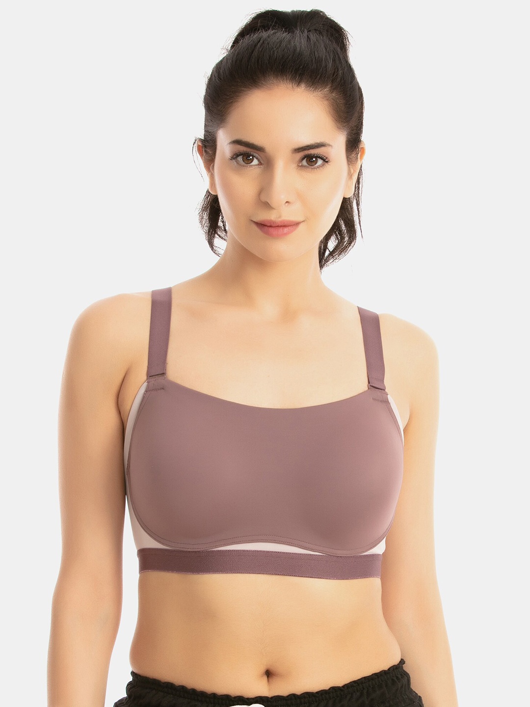 

Zelocity by Zivame Purple Colourblocked Workout Bra